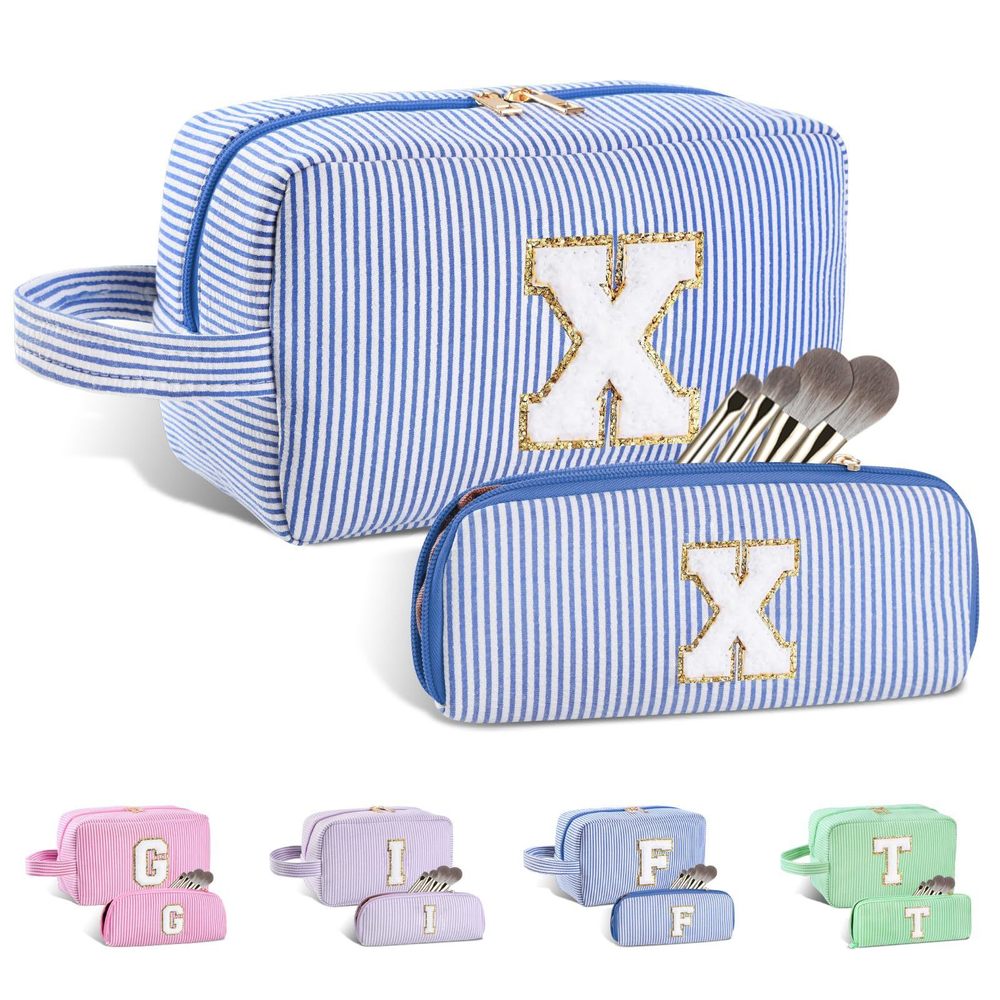 2pcs Personalized Initial Makeup Bag A-z, Travel Toiletry Bag Preppy Make Up🐺